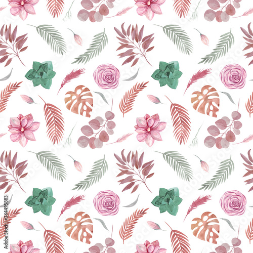 Fotomural Seamless pattern of floral elements on a white background Boho dried plants and
