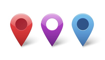 Wall Mural - map pin gps pointer markers for destination location vector icons set or position points violet blue