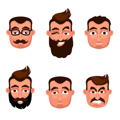 Sticker - Cartoon Color Character Person Male Different Emotions Concept Set. Vector