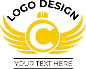 Abstract vector logo. Monogram with wings