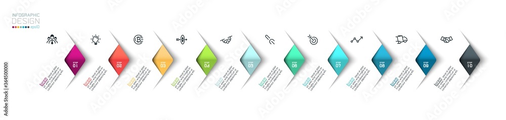 Vector Infographic overlapping arrows placed in horizontal row. with 10 ...