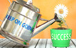 Keep on going helps achieve success - pictured as word Keep on going on a watering can to show that it makes success to grow and it is essential for profit in life, 3d illustration