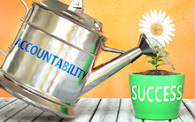Accountability Helps Achieve Success - Pictured As Word Accountability On A Watering Can To Show That It Makes Success To Grow And It Is Essential For Profit In Life, 3d Illustration
