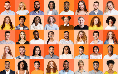 Poster - Smiling faces mosaic of diverse people portraits on colorful backgrounds