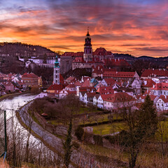 Wall Mural - A magnificent sunset over the city Cesky Krumov in Czech republic. 