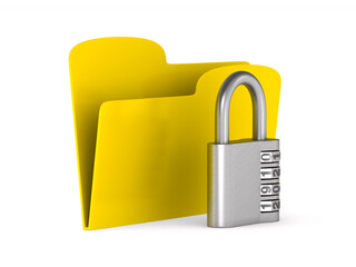 padlock and folder on white background. Isolated 3D illustration