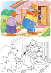 Wall Mural - Goldilocks and the three bears. Fairy tale.  One picture from series. Coloring book. Educational book. Illustration for children. Cute and funny cartoon characters