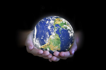 Canvas Print - environment concept. earth in hands on black background. elements of this image furnished by nasa