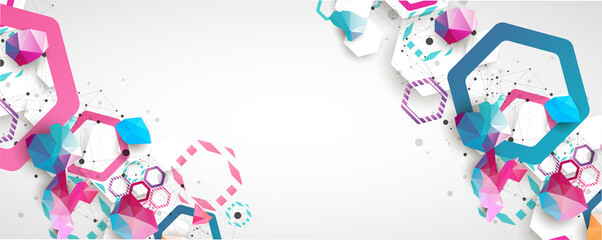 Wall Mural - hexagonal geometric array. abstract background. science and connection vector concept.