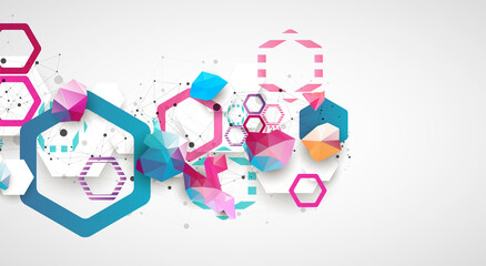 Hexagonal geometric array. Abstract background. Science and connection vector concept.