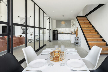 New modern house with contemporary white kitchen