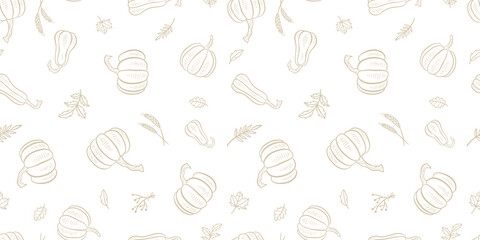 Wall Mural - Lovely hand drawn pumpkin seamless pattern, great for Thanksgiving and Halloween textiles, banners, wallpapers, wrapping - vector design