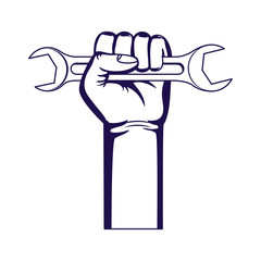 Sticker - hand with wrench key tool isolated icon