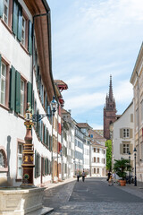 Wall Mural - view of the historic old city center in downtown Basel with the cathedrail in the background