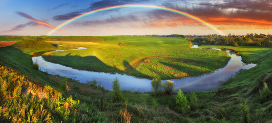  Landscape with a Rainbow on the River in Spring