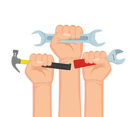 Sticker - hands with tools construction set equipment icons