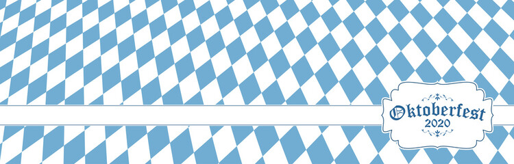 Wall Mural - Oktoberfest 2020 background with blue-white checkered pattern