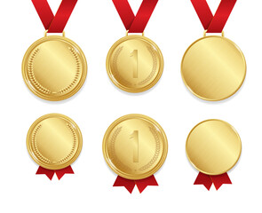 Wall Mural - Realistic Detailed 3d Golden Medal Set. Vector