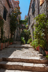  Ulica od Domina, a narrow, steep, flower-filled lane in stari grad (old town), Dubrovnik, Croatia