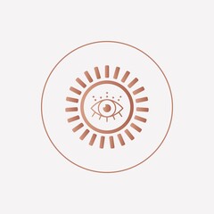 Wall Mural - Abstract outline Sun or moon with Eye. Minimalistic round Icon. Astrology esoteric mystic concept. Elegant geometric design. Trendy Vector illustration. Pink gold style. Simple design. Logo template