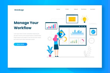 Wall Mural - manage your workflow landing page template. illustration for websites, landing pages, mobile applica