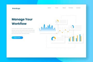 Wall Mural - minimalist design manage your workflow landing page. illustration for websites, landing pages, mobil