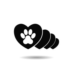 Poster - Paw foot print in heart icon with shadow