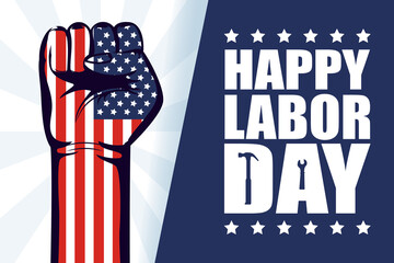 Wall Mural - happy labor day celebration with usa flag and hand fist