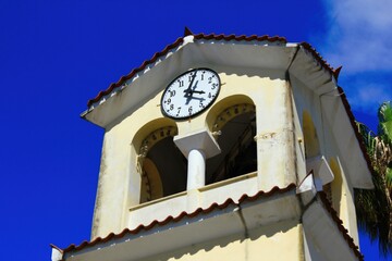 Belfry clock, detail from an old Christian orthodox church in Athens, Greece, June 17 2020.