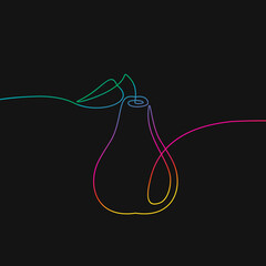 Wall Mural - Pear fruit one line drawing, Rainbow colors on black background vector minimalistic linear illustration made of continuous line