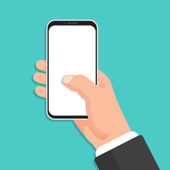 Leinwandbilder - Hand holding smartphone with blank screen in a flat design