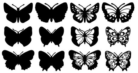 Wall Mural - Butterflies carve, shadow and line set, Vector illustration.