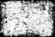 Grunge Background Black And White. Texture Of Chips, Cracks, Scratches, Scuffs, Dust, Dirt. Dark Monochrome Surface. Old Vintage Vector Pattern.