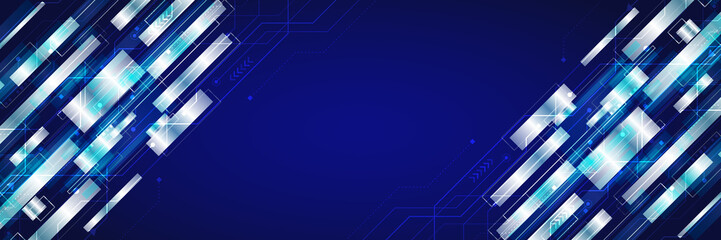 Wide Futuristic sci fi technology background. Hi tech circuit design innovation concept. Abstract communication vector illustration.