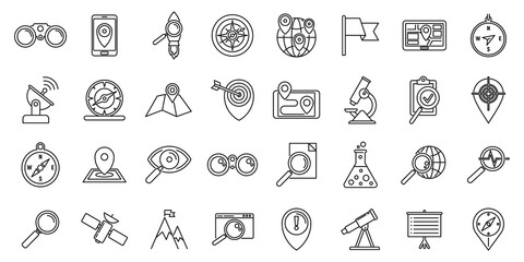 research icons set. outline set of research vector icons for web design isolated on white background