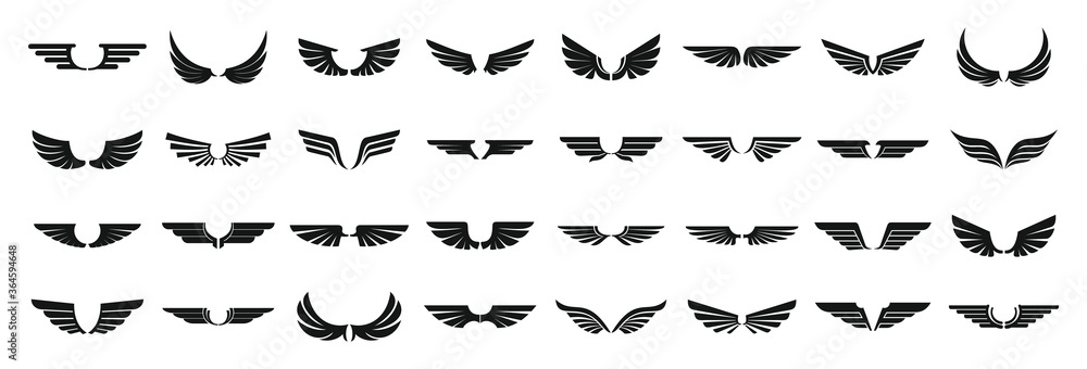 Wings icons set. Simple set of wings vector icons for web design on white background - obrazy, fototapety, plakaty 