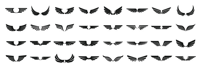 wings icons set. simple set of wings vector icons for web design on white background