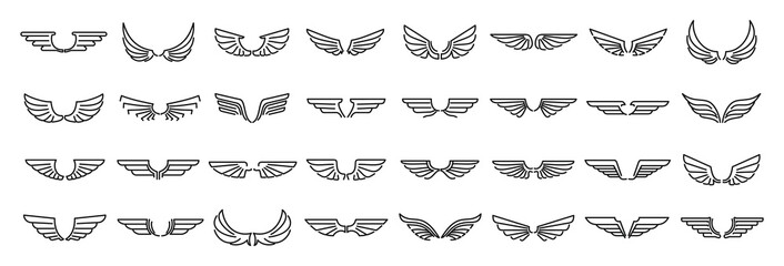 Wall Mural - angel wings icons set. outline set of angel wings vector icons for web design isolated on white back