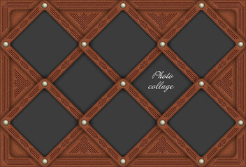 Wall Mural - Template for photo collage or infographic in vintage style. Frames for clipping masks are in the vector file. Template for a photo album with toolad leather ornament picture photo frames