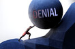Denial as a problem that makes life harder - symbolized by a person pushing weight with word Denial to show that Denial can be a burden that is hard to carry, 3d illustration