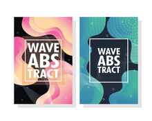 Wave Abstract With Lettering And Squares Frames In Colors Backgrounds