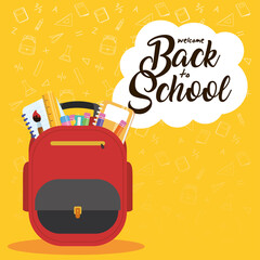 Sticker - back to school poster with schoolbag and supplies