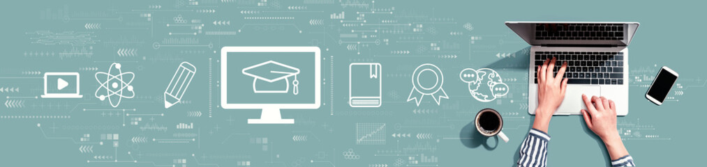 E-learning concept with person using a laptop computer