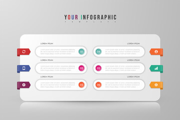 Wall Mural - Infographic concept design with 6 options, steps or processes. Can be used for workflow layout, annual report, flow charts, diagram, presentations, web sites, banners, printed materials.