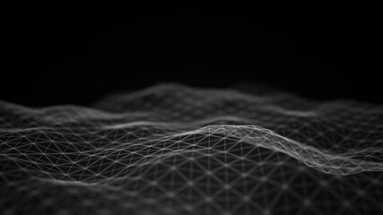 Abstract flowing smooth Plexus fractal waves background. Grid, mesh of dots and lines. Big data connection. Seamless loop animation