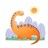 Fototapeta Dinusie - Vector illustration of cartoon Argentinosaurus dinosaur on white background