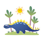 Fototapeta Dinusie - Vector illustration of cartoon Stegosaurus dinosaur on white background.