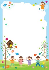  Background with nature and children.Background related to children.The House of Birds on the Tree and the Children.