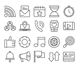 Sticker - social media digital internet network communicate technology line style icons set