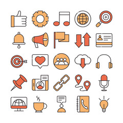 Poster - social media digital internet network communicate technology line and fill design icons set